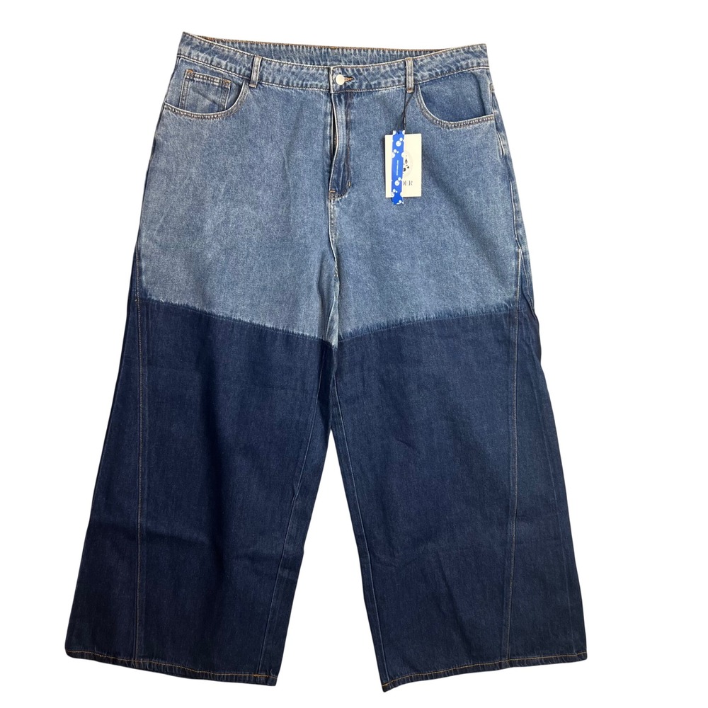 CIDER Extra Wide Leg Jeans Size 2XL Baggy 39 Inch Waist Two Tone Blue NWT